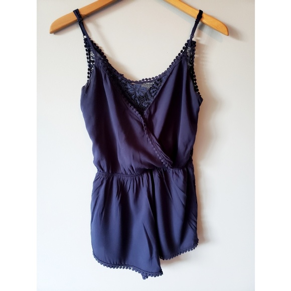 Ambiance Pants - 2/20 Ambiance Navy Blue Lace Romper Size S D5